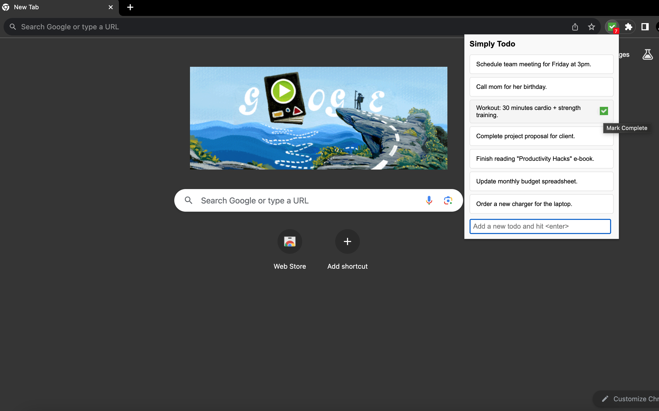 Screenshot of Simply Todo extension showing task management interface with clean design