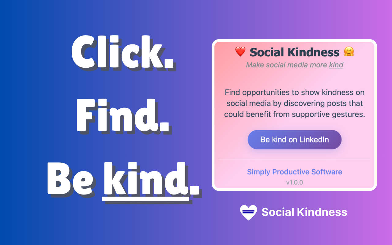 Screenshot of Social Kindness extension showing kindness opportunities interface